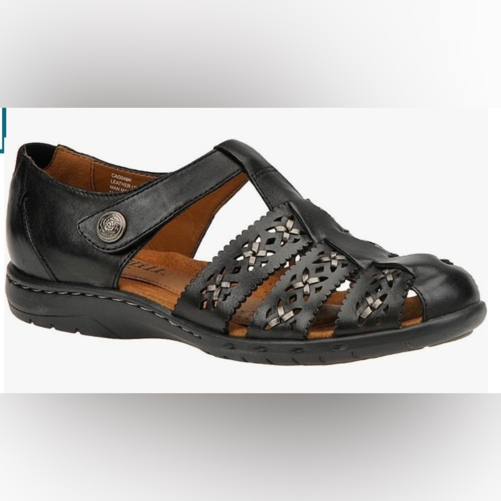 Cobb Hill by New Balance BLK Leather Fisherman Sandals, 7W Fall Sale - Picture 1 of 10